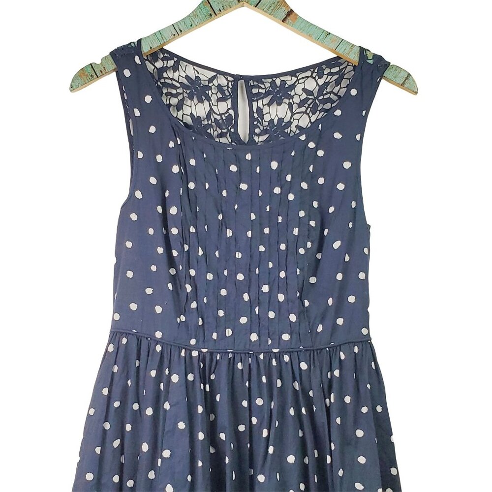 Moulinette Soeurs Dress White Polka Dot Navy Dress with Pockets Sz 4 - Picture 4 of 9